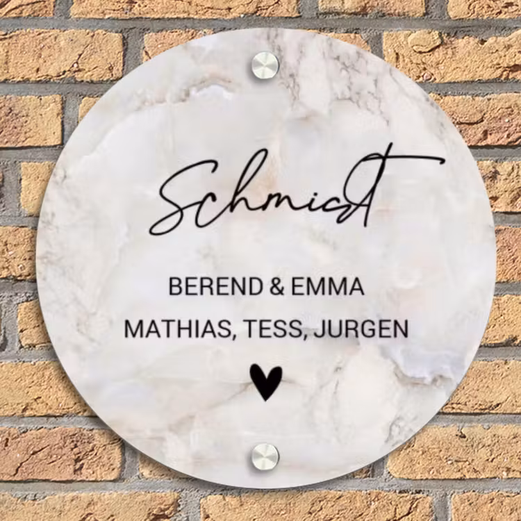 Beige marmer - Sierlijk Naambord Rond klein -sfeer1