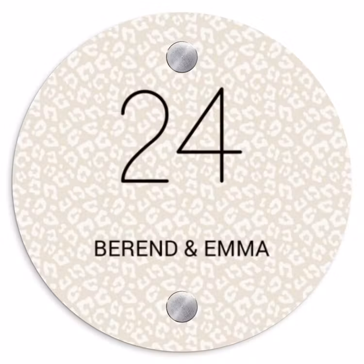 Beige panterprint - Klassiek Naambord Rond klein -3d