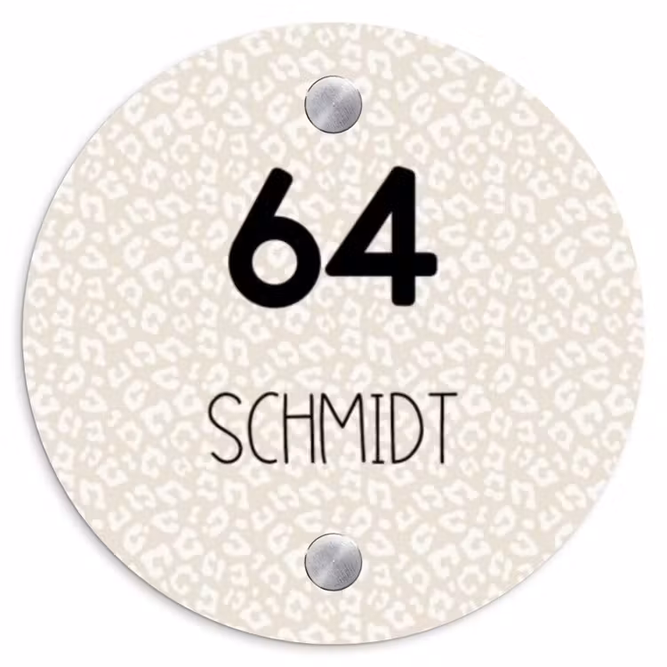 Beige panterprint - Modern Naambord Rond klein -3d