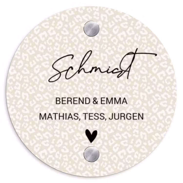Beige panterprint - Sierlijk Naambord Rond klein -3d
