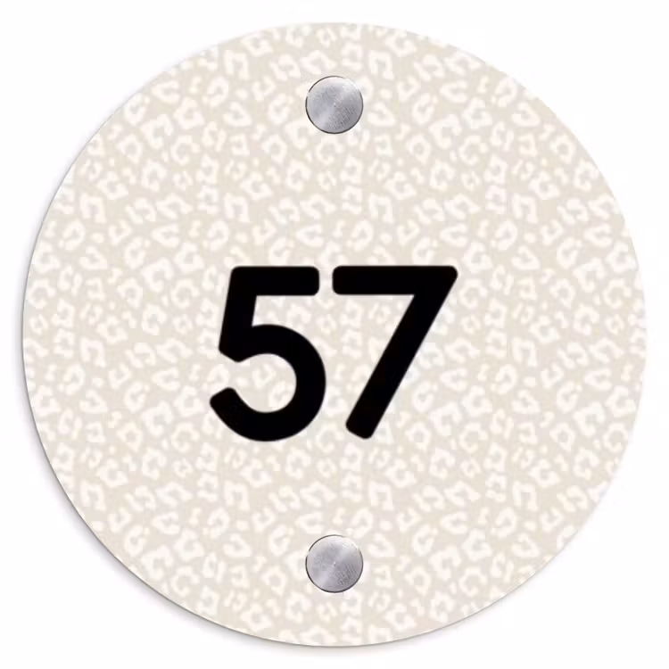 Beige panterprint - Traditioneel Naambord Rond klein -3d