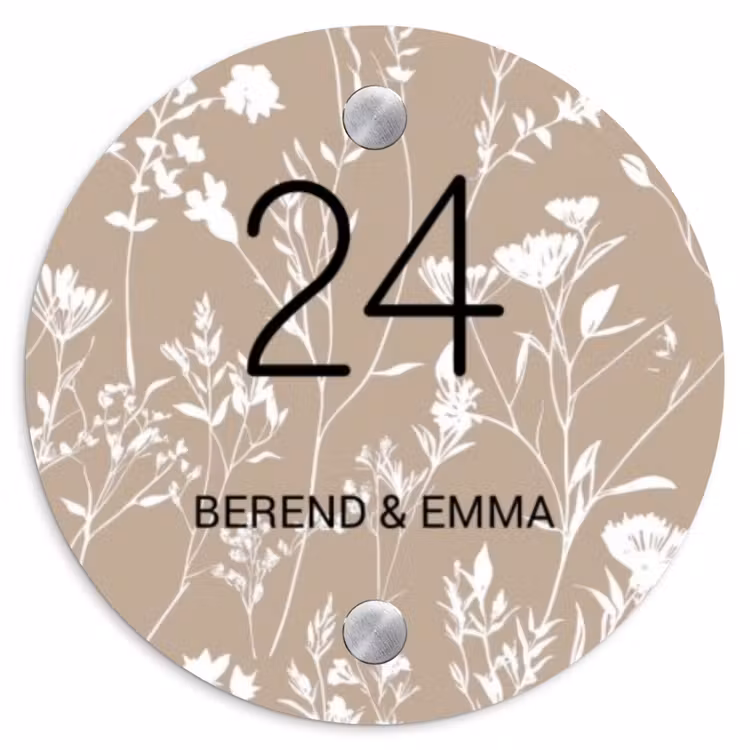 Beiges Blumenmuster - Klassisch Naambord Rond klein -3d