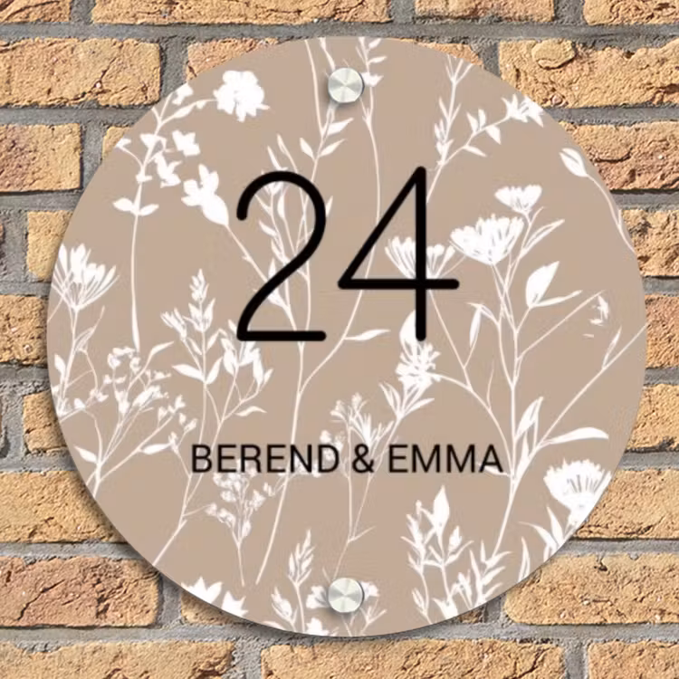 Beiges Blumenmuster - Klassisch Naambord Rond klein -sfeer1