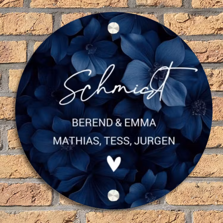 Blauwe bloemen - Sierlijk Naambord Rond klein -sfeer1