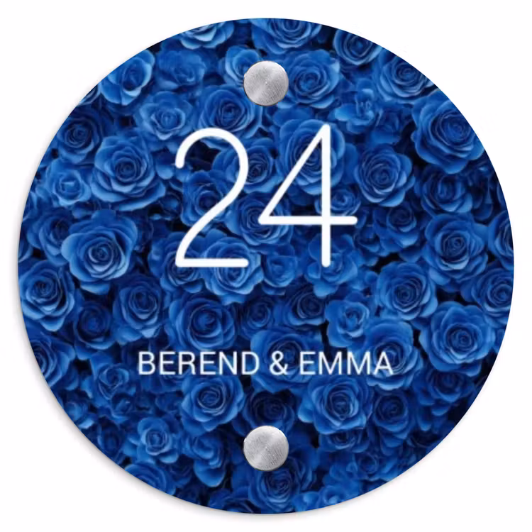Blauwe rozen - Klassiek Naambord Rond klein -3d
