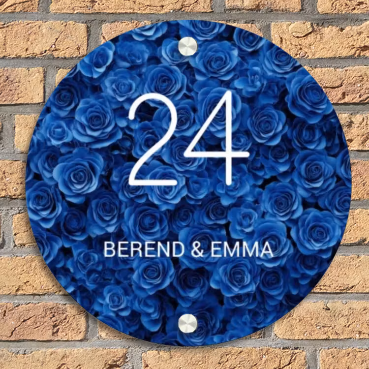 Blauwe rozen - Klassiek Naambord Rond klein -sfeer1