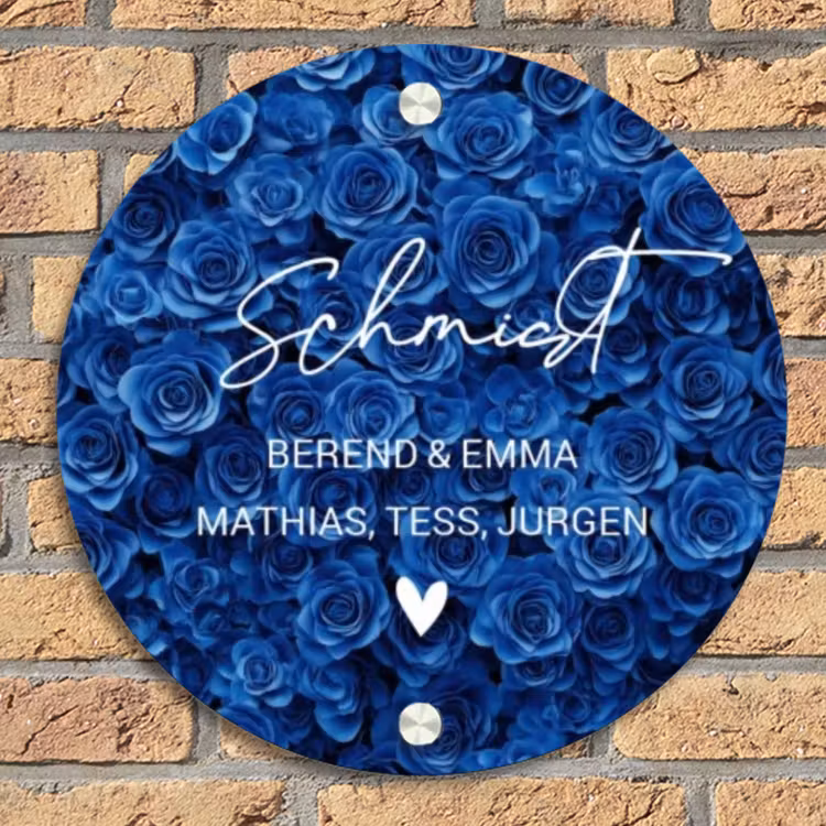 Blauwe rozen - Sierlijk Naambord Rond klein -sfeer1