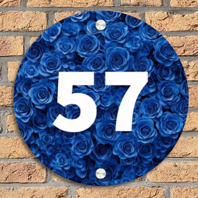 Blauwe rozen - Traditioneel Naambord Rond klein -sfeer1