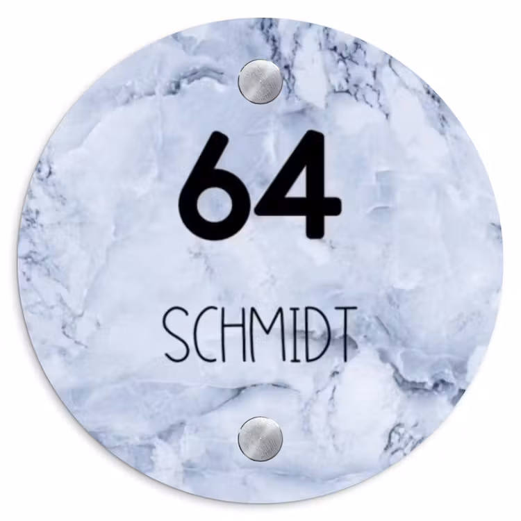 Blauw marmer - Modern Naambord Rond klein -3d