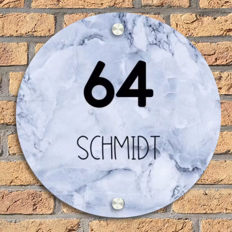 Blauw marmer - Modern Naambord Rond klein -sfeer1