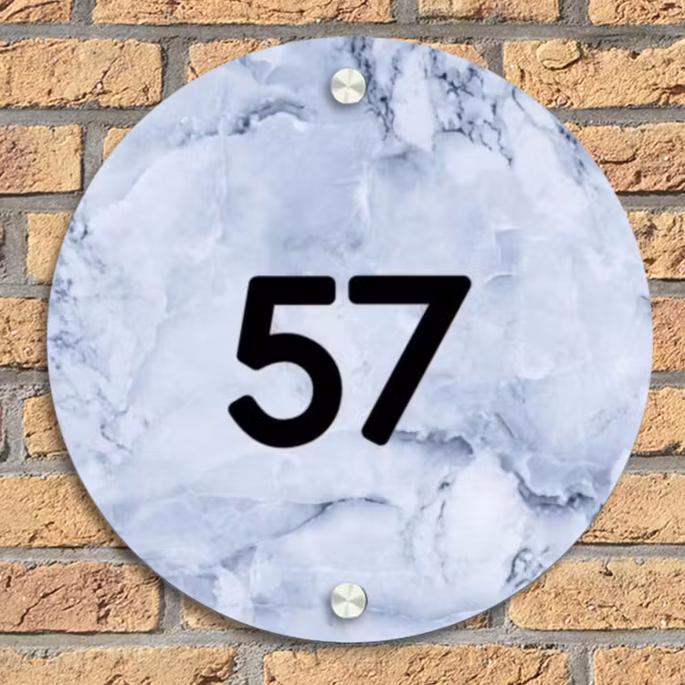 Blauw marmer - Traditioneel Naambord Rond klein -sfeer1