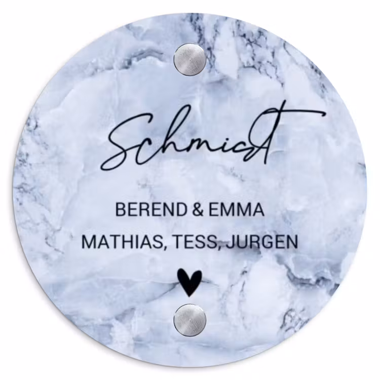 Blauw marmer - Sierlijk Naambord Rond klein -3d