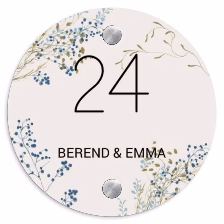 Bloemen - Beige - Klassiek Naambord Rond klein -3d