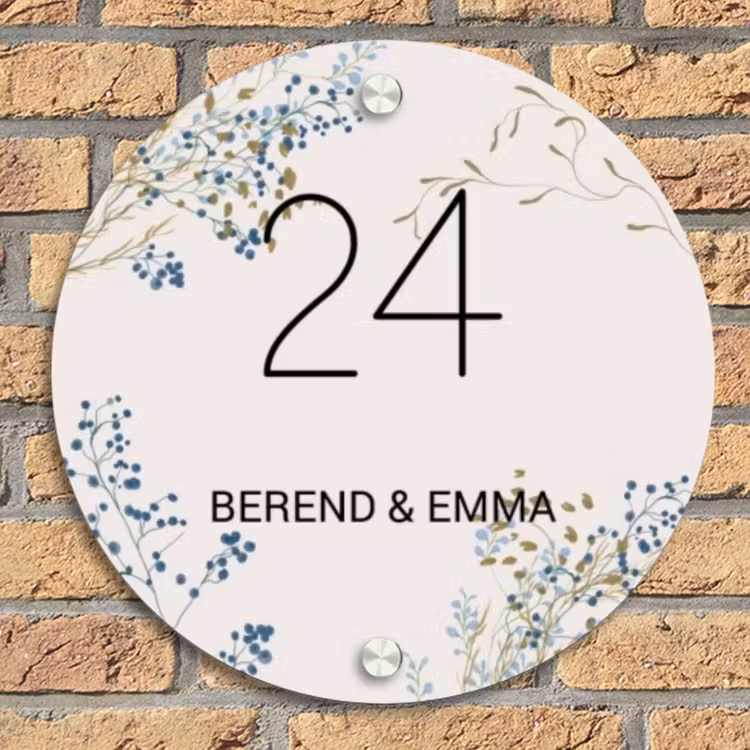 Bloemen - Beige - Klassiek Naambord Rond klein -sfeer1
