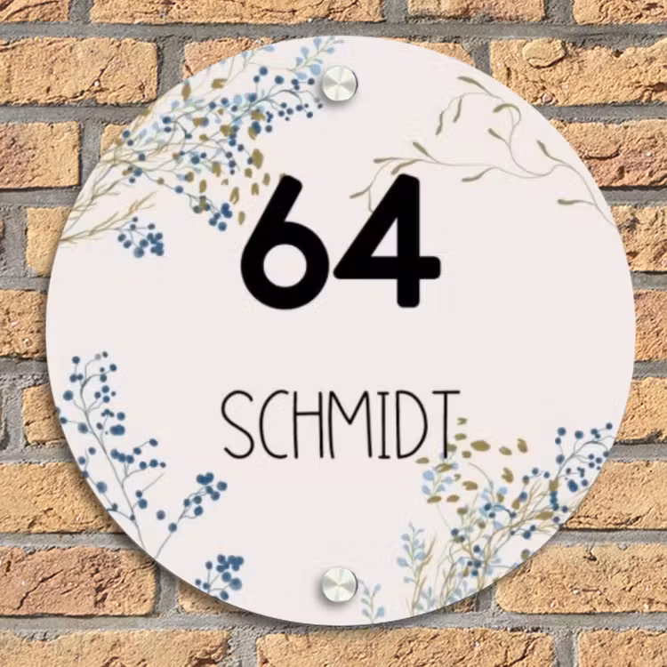 Bloemen - Beige - Modern Naambord Rond klein -sfeer1