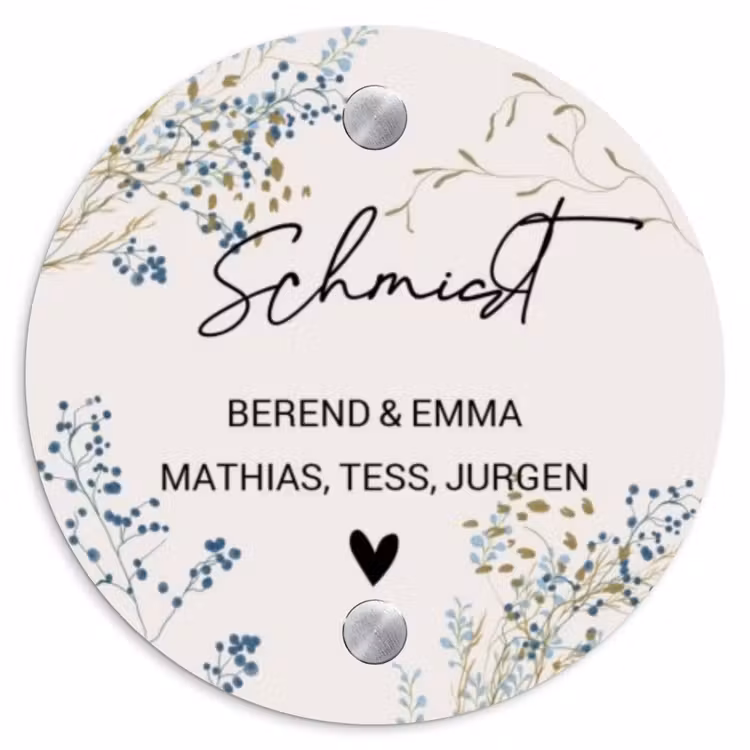 Bloemen - Beige - Sierlijk Naambord Rond klein -3d