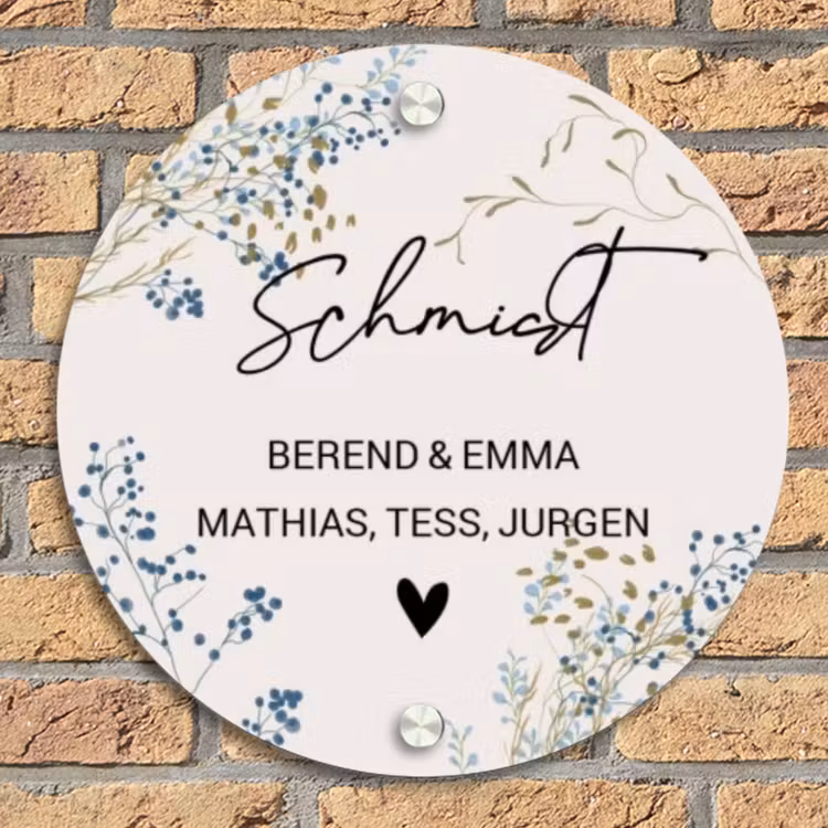 Bloemen - Beige - Sierlijk Naambord Rond klein -sfeer1