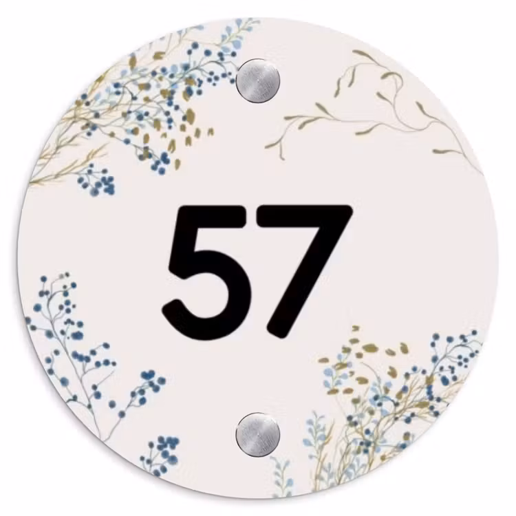 Bloemen - Beige - Traditioneel Naambord Rond klein -3d