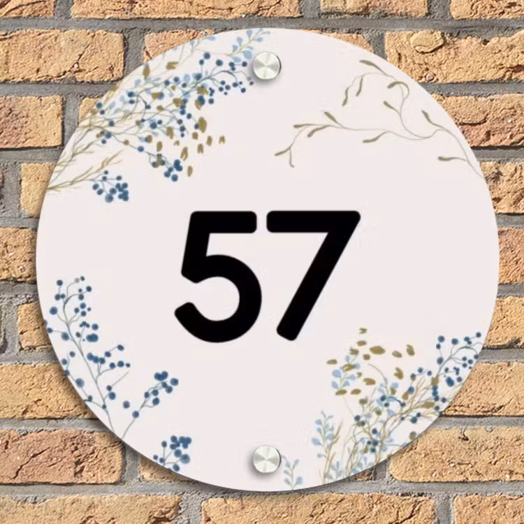 Bloemen - Beige - Traditioneel Naambord Rond klein -sfeer1