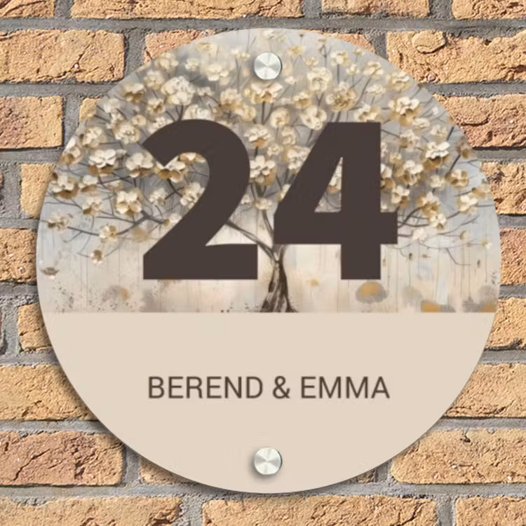 Bloesem - Klassiek Naambord Rond klein -sfeer1
