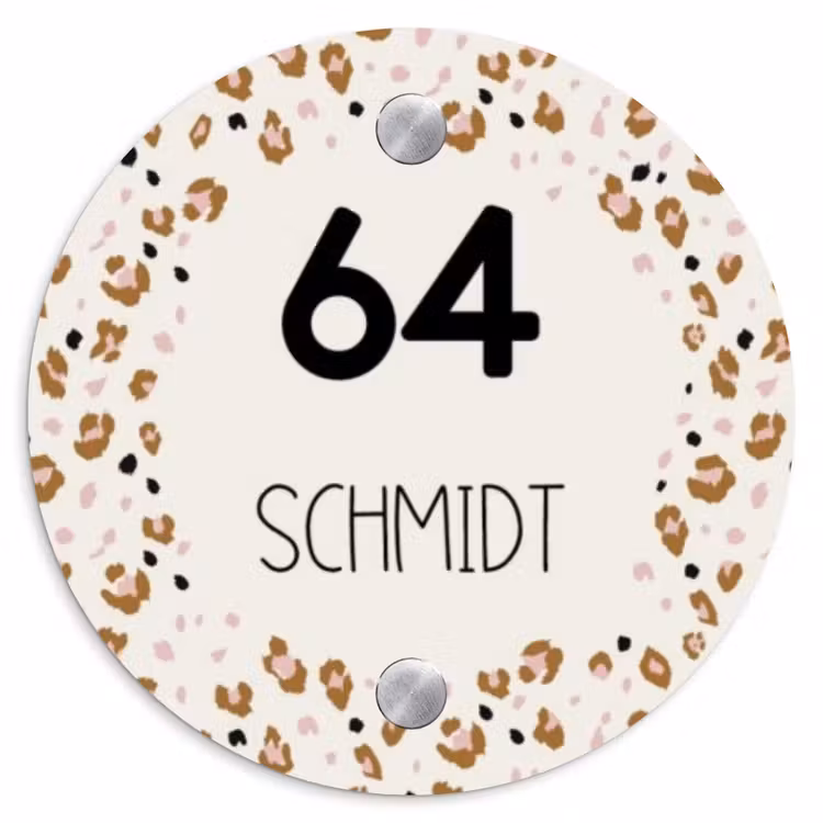 Panterprint rand - Modern Naambord Rond klein -3d