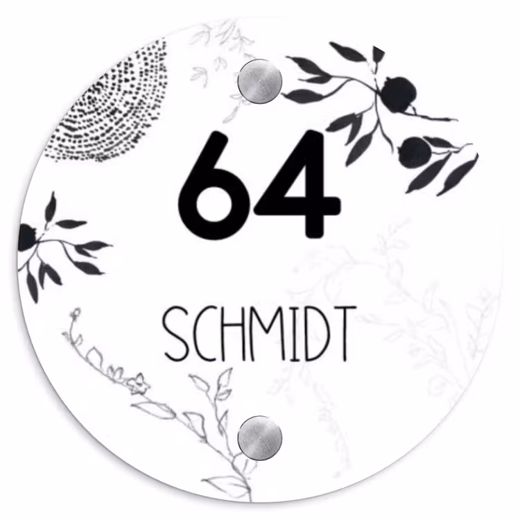 Botanisch - Modern Naambord Rond klein -3d