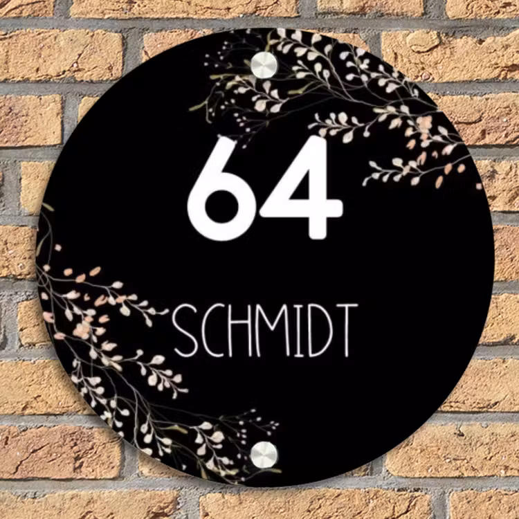 Botanisch - Zwart - Modern Naambord Rond klein -sfeer1
