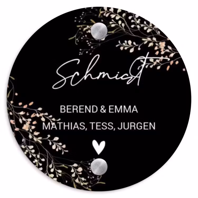 Botanisch - Zwart - Sierlijk Naambord Rond klein -3d