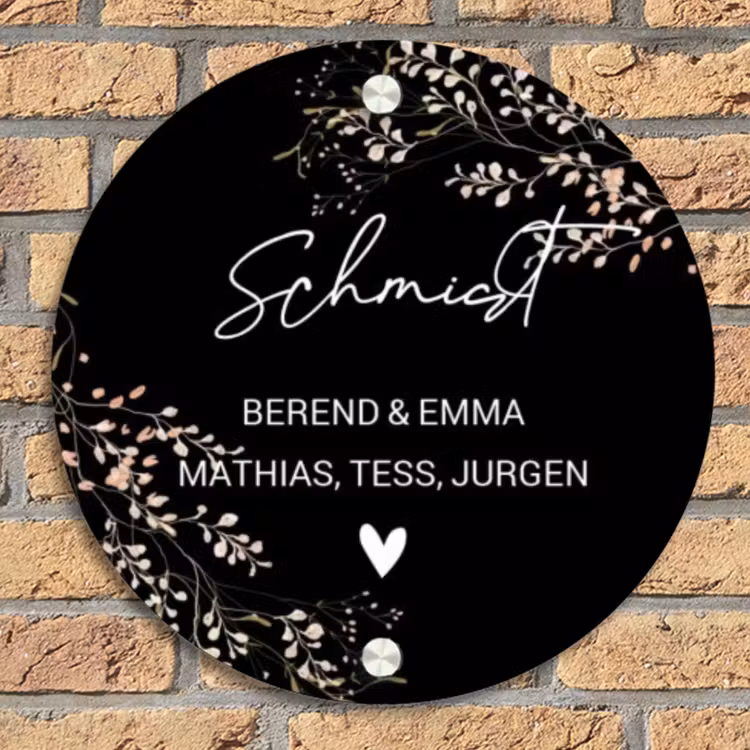 Botanisch - Zwart - Sierlijk Naambord Rond klein -sfeer1