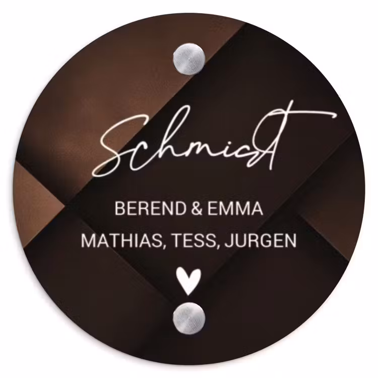 Bruine vlakken - Sierlijk Naambord Rond klein -3d