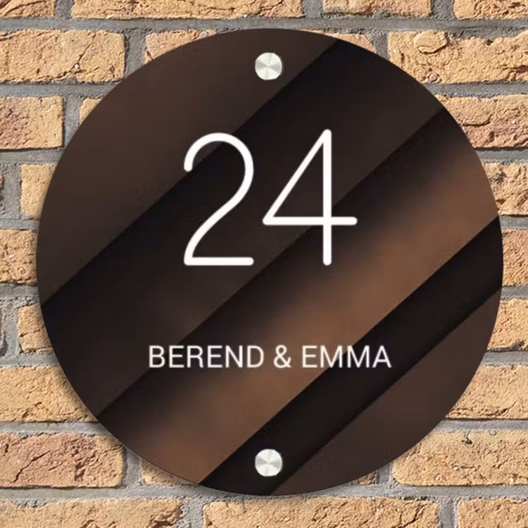 Bruine diagonale banen - Klassiek Naambord Rond klein -sfeer1