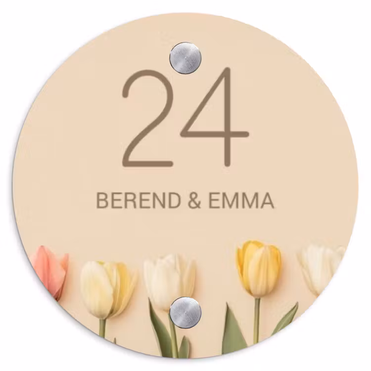 Gekleurde tulpen beige achtergrond - Klassiek Naambord Rond klein -3d