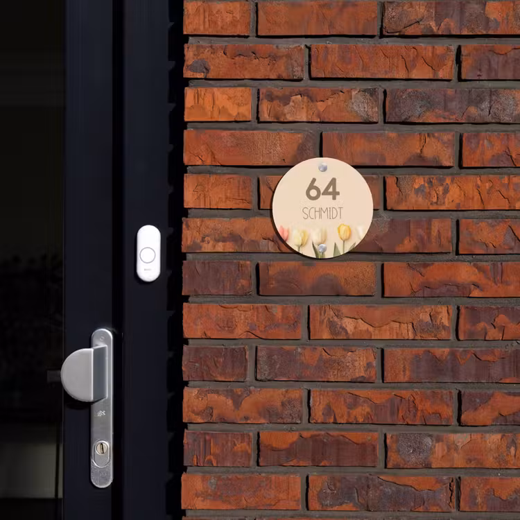 Gekleurde tulpen beige achtergrond - Modern Naambord Rond klein -sfeer1-rond-XS