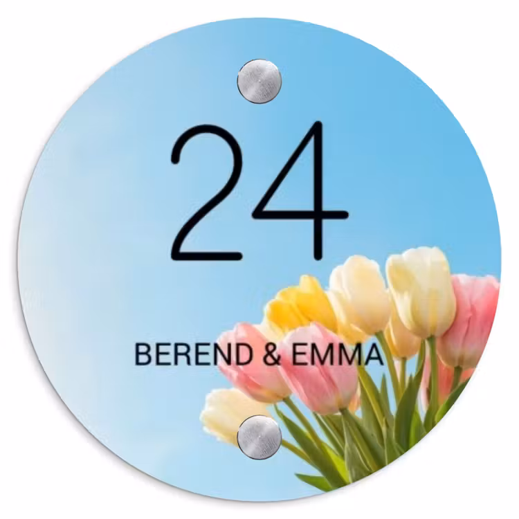 Gekleurde tulpen lucht - Klassiek Naambord Rond klein -3d
