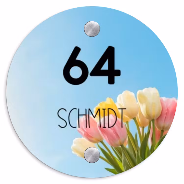 Gekleurde tulpen lucht - Modern Naambord Rond klein -3d