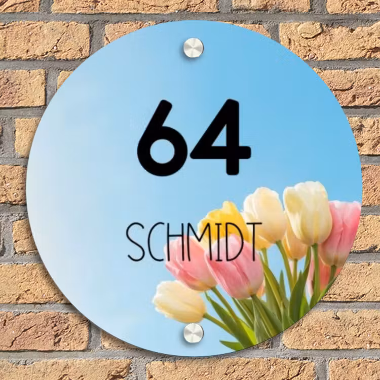 Gekleurde tulpen lucht - Modern Naambord Rond klein -sfeer1