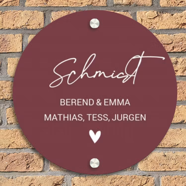 Bordeauxrood - Sierlijk Naambord Rond klein -sfeer1