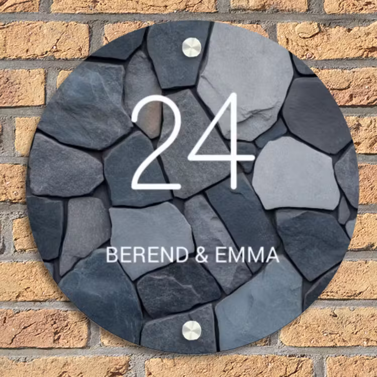 Donkergrijze stenen - Klassiek Naambord Rond klein -sfeer1
