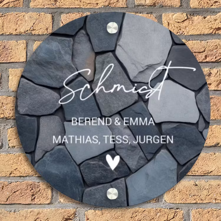 Donkergrijze stenen - Sierlijk Naambord Rond klein -sfeer1