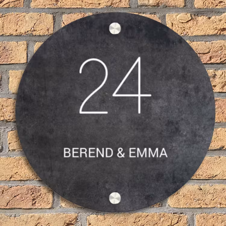 Donker steen - Klassiek Naambord Rond klein -sfeer1