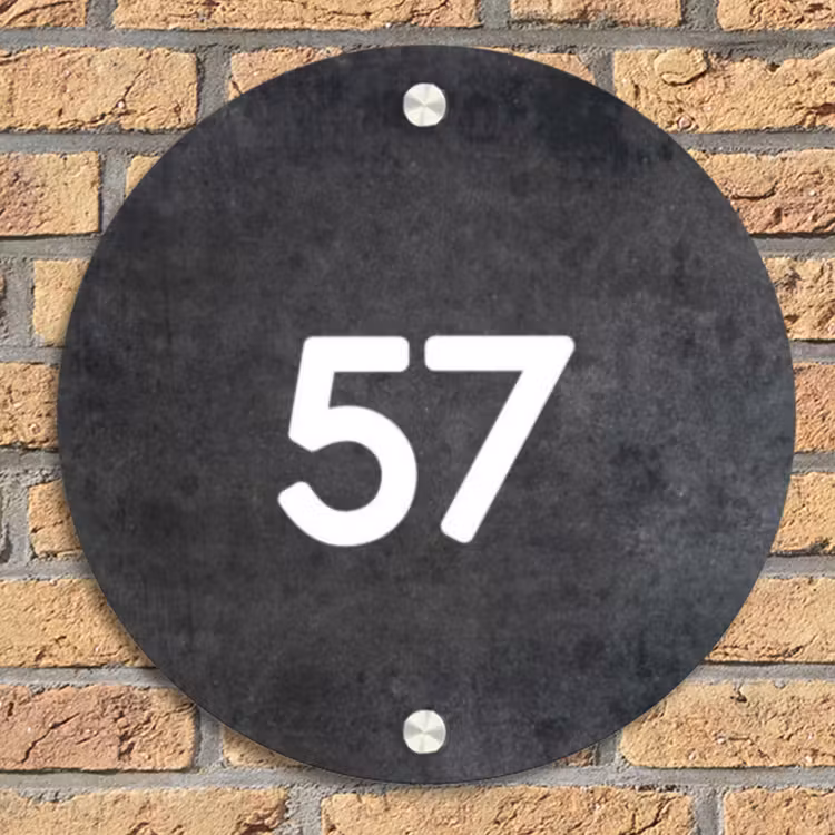 Donker steen - Traditioneel Naambord Rond klein -sfeer1