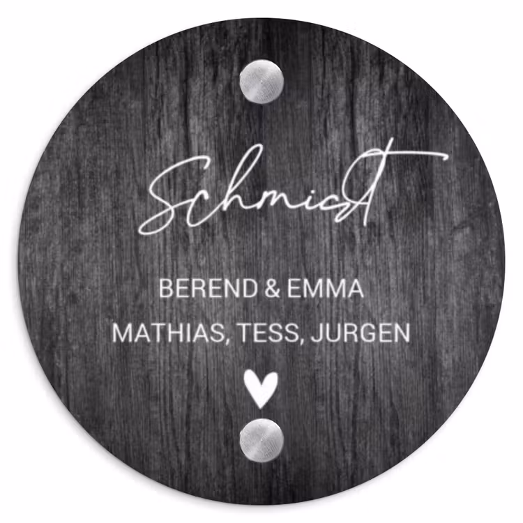 Donker hout - Sierlijk Naambord Rond klein -3d