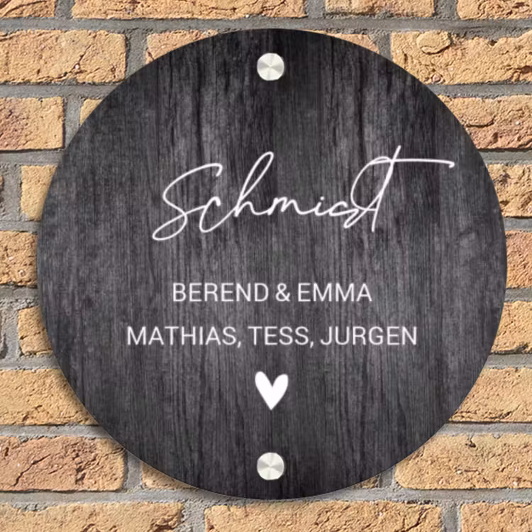 Donker hout - Sierlijk Naambord Rond klein -sfeer1