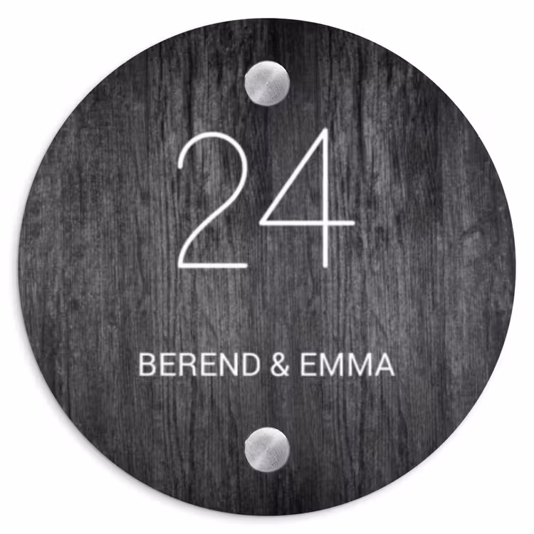 Donker hout - Klassiek Naambord Rond klein -3d