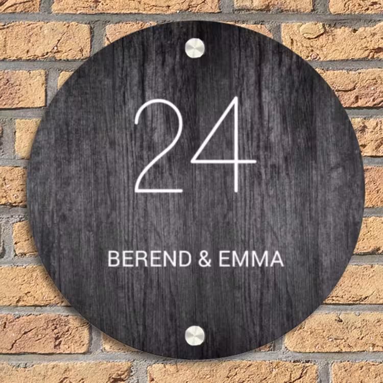 Donker hout - Klassiek Naambord Rond klein -sfeer1