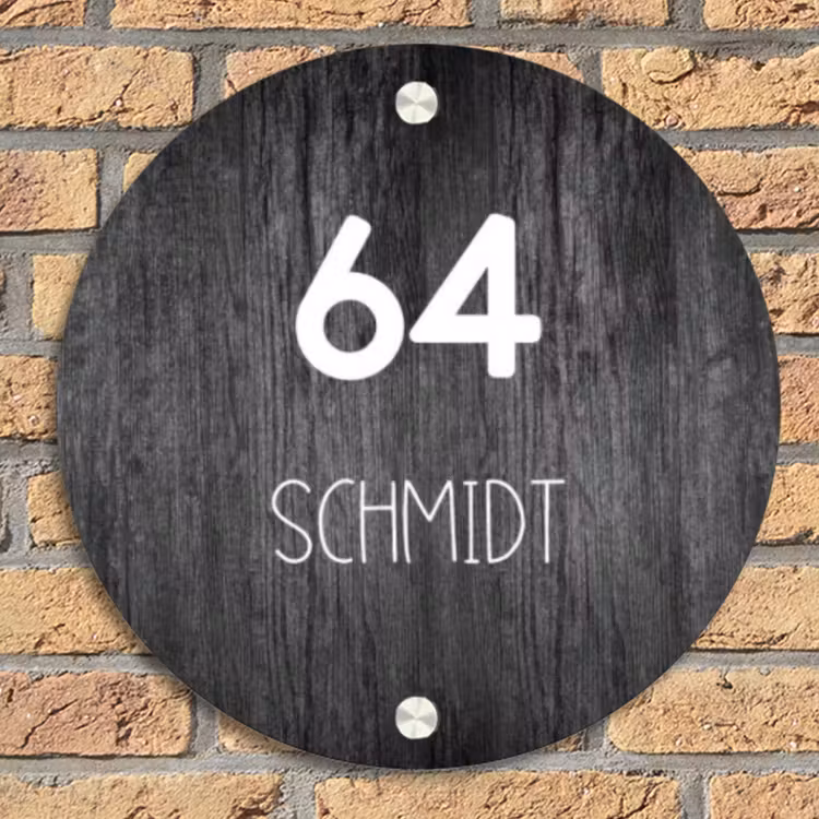 Donker hout - Modern Naambord Rond klein -sfeer1