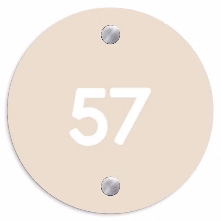 Effen - Beige - Traditioneel Naambord Rond klein -3d