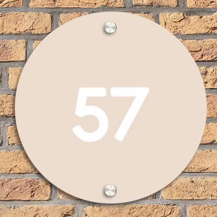 Effen - Beige - Traditioneel Naambord Rond klein -sfeer1