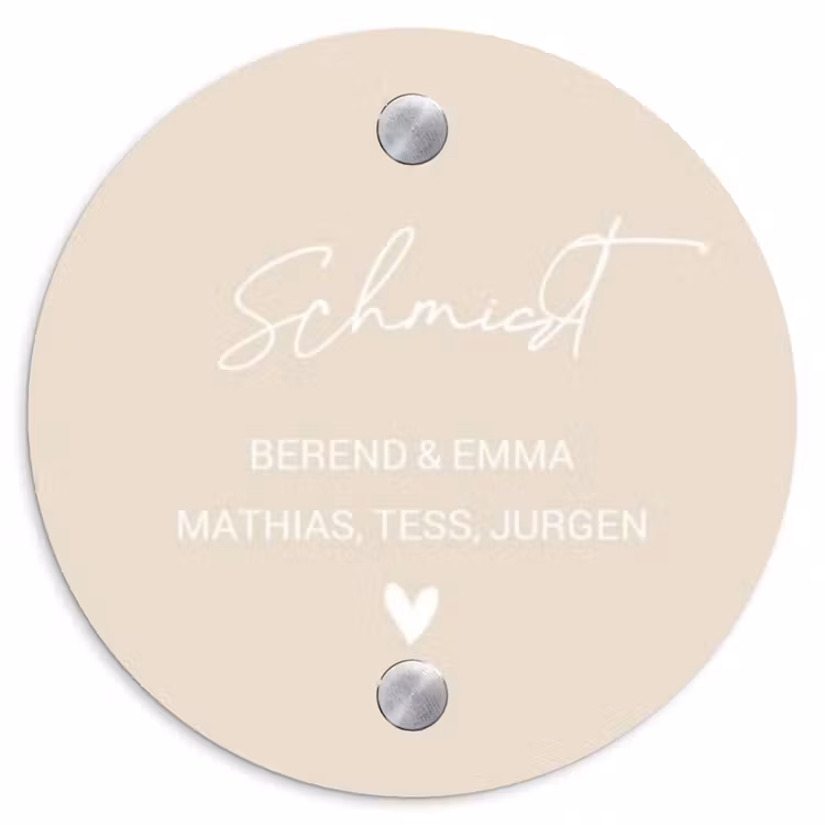 Effen - Beige - Sierlijk Naambord Rond klein -3d