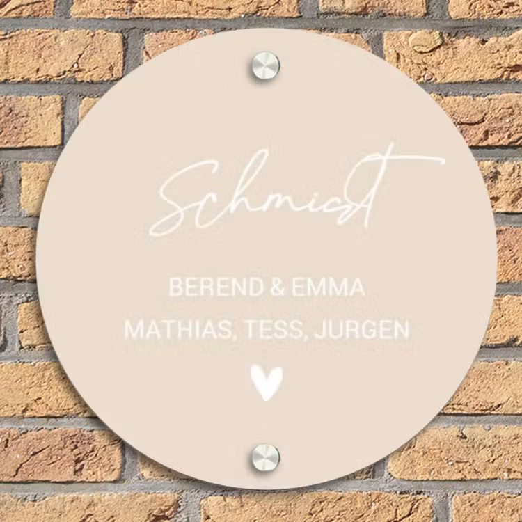 Effen - Beige - Sierlijk Naambord Rond klein -sfeer1
